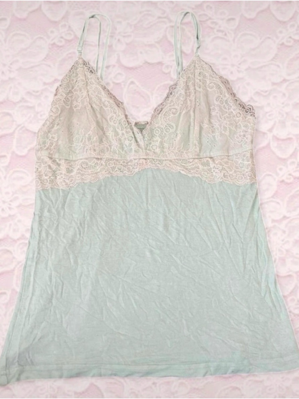 Lace Trim Cami in Pale Mint